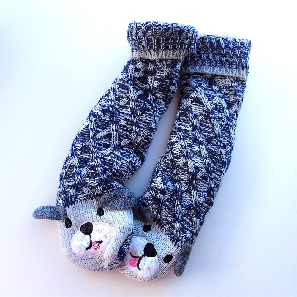 NWOT! Dog Motif Plush Sherpa-Lined Slipper Socks